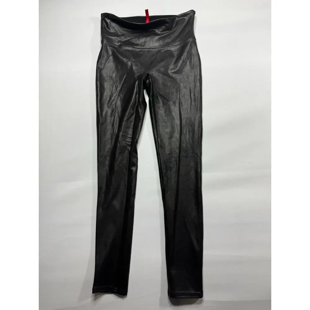 Spanx Women's Black Faux Leather Leggings - Size M‎ (26x26)*